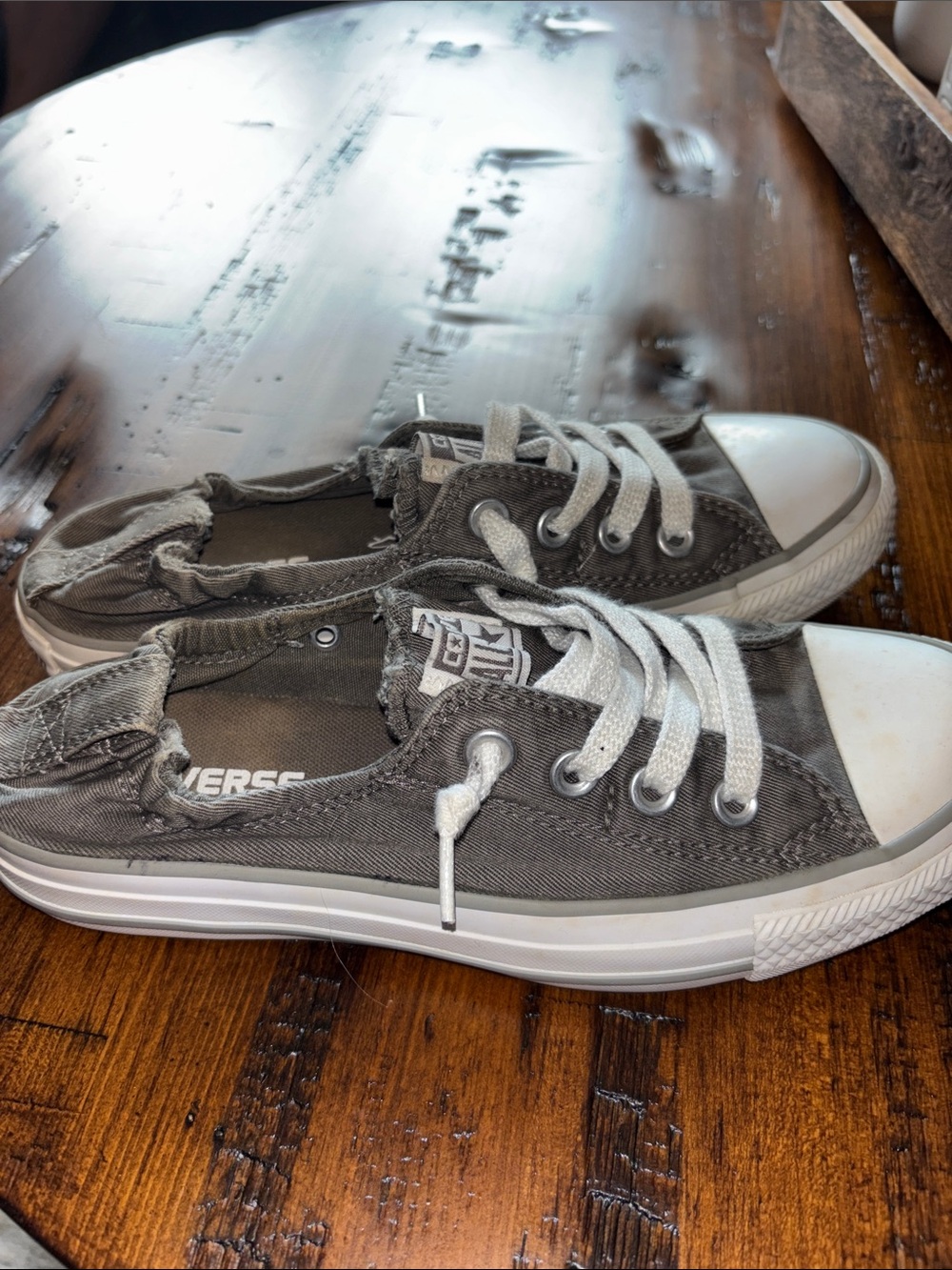 Converse Women's Low Top Canvas Sneakers - Gray and White - Picture 3 of 6